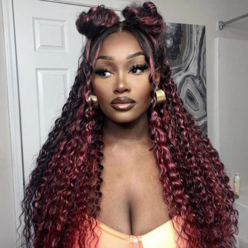 Sterly P1B/99J Deep Wave Wig Burgundy Highlight Colored Lace MI1610963