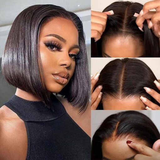 Straight 7X4 Lace Closure Bob Wig Human Hair Short Wig 1 2 MI1602532