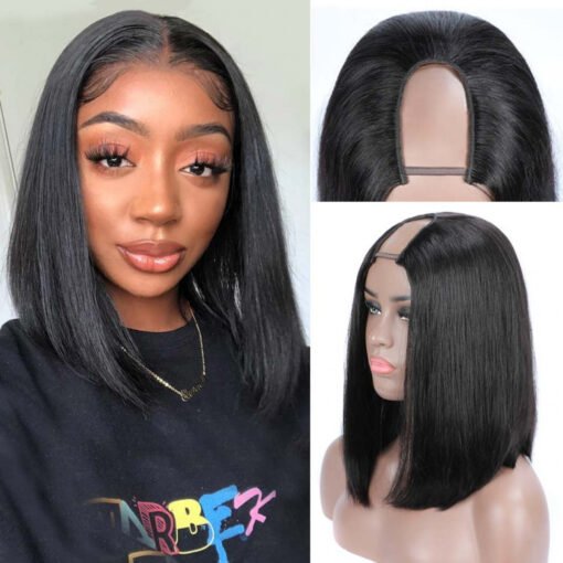 Straight U Part Bob Wig Human Hair With Middle Part MI1603201