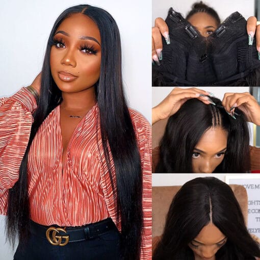 Straight U Part Wigs Glueless Human Hair V Part Wigs For Women MI1607346