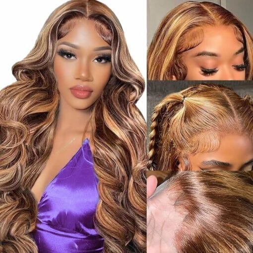 Studyy Highlight Ombre 360 Body Wave Lace Front Wigs Human Hair Pre Plucked With Baby Hair Honey Blonde 360 Hd Lace Frontal Wigs Human Hair Full Lace MI1612055