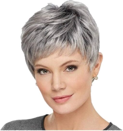 Suihong Short Silver Grey Human Hair Wigs For Women MI1611880