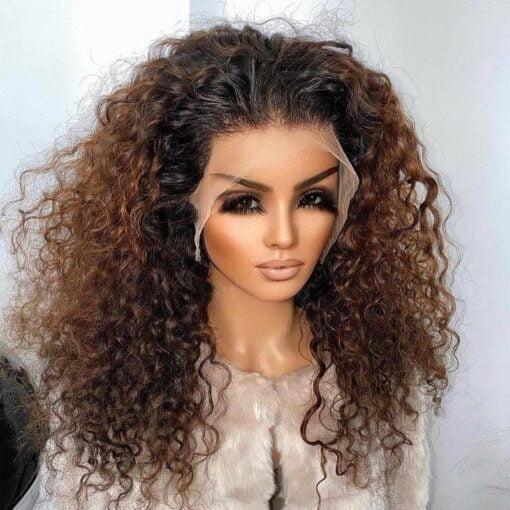 Super Hot Brown Ombre Deep Curly Glueless Full Frontal Lace Wig MI1604467