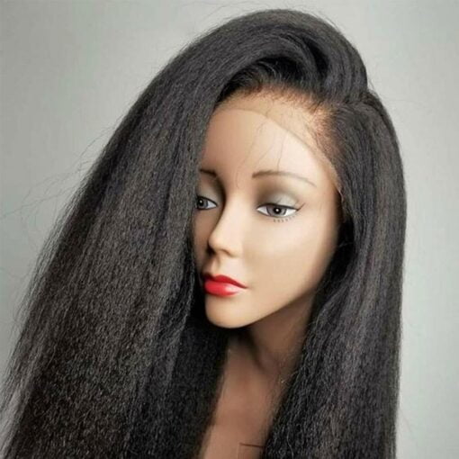 Synthetic Black Wig Kinky Straight Yaki Hair Lace Front Wigs MI1605154