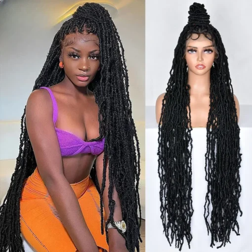 Synthetic Full Lace Braided Wigs Black Women 40 Inch Long MI1607854