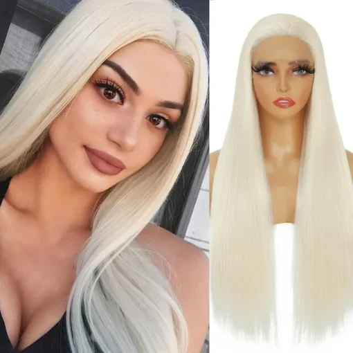 Synthetic Lace Front Platinum Blonde Wig 28 Inch Long MI1605270