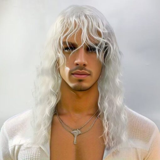 Synthetic Men Wig Long White Curly Wigs For Women Male Cosplay Party Good Quality High Temperature Fiber Hair MI1610754