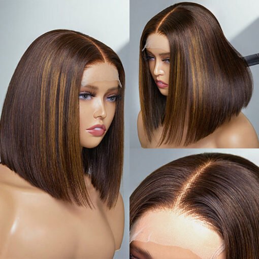 Tedhair 12 Inch Chestnut Brown Highlights Straight 4X4 MI1603002