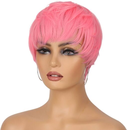 Tereshar Pink Pixie Cut Wigs For Women Black White Women Short Layered Wigs Heat Resistant Synthetic Colorful Cosplay Halloween Party Wigs MI1604995