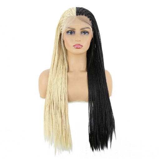 Thiswig Half Blonde Half Black Braided Synthetic Lace Front Wigs For Women Women #613 Color And Black Micro Braided Box Braids Wig MI1610442