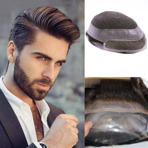 Toupee For Women Men Lace Front & Mono Top Durable Male Hair Prosthesis Toupee Wig For Women Men Virgin Human Hair System Unit Men'S Wigs (6X8, Toupee Wig) MI1602560