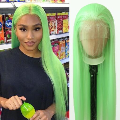 Towarm Light Green Wig Long Straight Apple Green Synthetic MI1610778