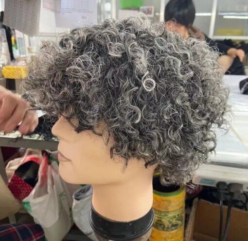 Two Tone Brazilian Afro Kinky Curly Grey Human Hair Wigs In MI1604215