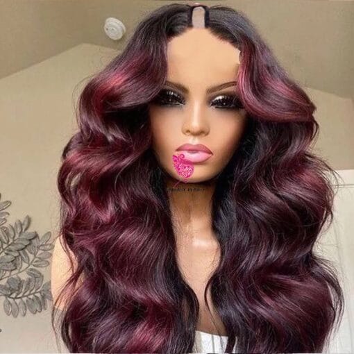 U Part Human Hair Wigs | V Part Wigs Human Hair | Burgundy U MI1611311