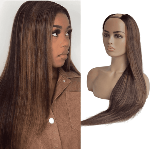 U Part Straight Human Hair Wig Ombre Highlight Non Lace MI1604261