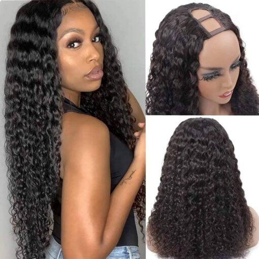 U Part Wig Human Hair Brazilian Deep Wave U Part Wigs For Women Black Women Virgin Remy Deep Curly Human Hair Wigs Glueless Full Head Clip In Half Wig U MI1603955