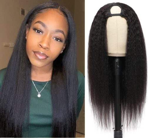 U Part Wig Kinky Straight Wigs For Women Black Women, 12 Inch Italian Half Wig Upgraded U Shape Clip In Wigs Yaki Straight Upart Remy Human Hair Extension MI1604397