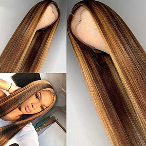 Ulit Brazilian Straight Highlight 4X4 Lace Closure Wig Honey Blonde Piano Color Wigs MI1611678