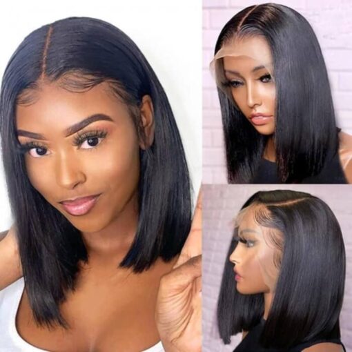 Unice 12A 13X5X1 T Part Lace Wig Middle Part Short Straight Bob Wig Brazilian Virgin Human Hair Wig Glueless Lace Front Wigs 150% Density Pre Plucked MI1603189