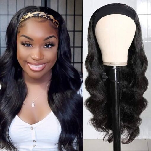 Unice Body Wave Headband Human Hair Wig Glueless None Lace Front Headband Wig Brazilian Virgin Hair Wear And Go Headband Wigs For Women Women 150% Density MI1605928