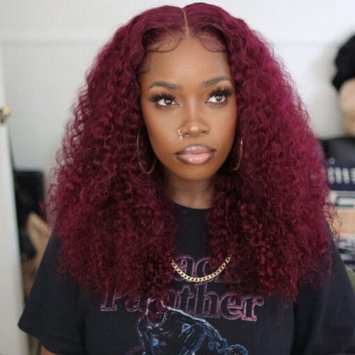 Unice Burgundy Curly 13X4 Lace Front Human Hair Wigs For Women Black Women Glueless 9A MI1611257