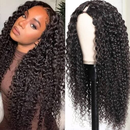 Unice Curly U Part Wig Human Hair 4X1 Inch Small Leave Out, Brazilian Glueless Human Hair Upart Wig Beginner Friendly No Sew In No Glue 180% Density MI1602611