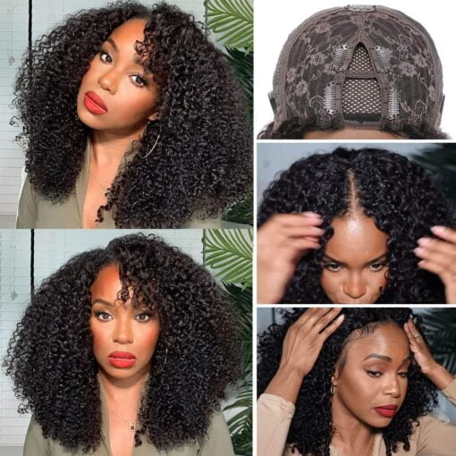 Unice Glueless Kinky Curly V Part Wigs Human Hair No Leave MI1603504