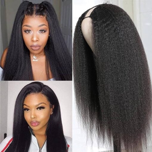 Unice Hair U Part Human Hair Wigs Afro Kinky Straight Middle Part Wig For Women Women, Brazilian Virgin Hair Glueless Full Head Clips In Half Wig 150% MI1604415