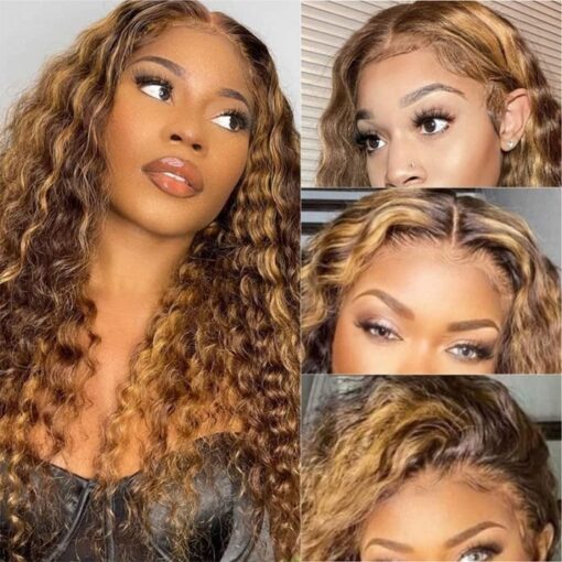 Unice Honey Blonde Highlighted 13X4 Lace Front Water Wave Wig MI1611037