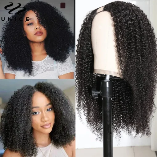 Unice Indian Afro Kinky Curly U Part Human Hair Wigs MI1602623