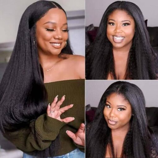 Unice Kinky Straight V Part Wigs Human Hair For Women Women Glueless Upgrade U Part Wigs Machine Made Clips In V Part Wig Leave Out Real Scalp Beginner MI1603389