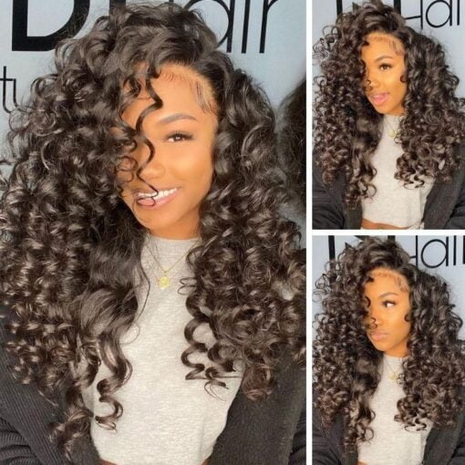 Unice Natural Black 13X4 Wavy Human Hair Wig With Ringlets Curls MI1602675