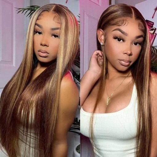 Urgirl Honey Blonde Highlight Lace Closure Wig Ombre Human MI1611675