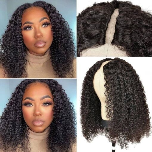 V Part Wig Human Hair Curly Upgrade U Part Wigs For Women Black Women Human Hair V Shape Wig Kinky Curly Minimal Leave Out No Glue Wig 180 Density Natural MI1602778