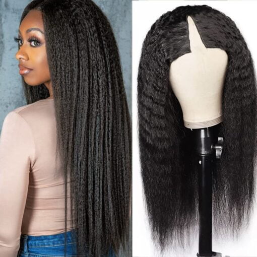 V Part Wig Human Hair Kinky Straight 180 Density Upgrade U Part Human Hair Wigs For Women Black Women No Leave Out V Part Wigs Glueless Clip In Half Wig MI1603387