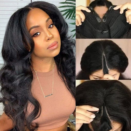 V U Part Wig Body Wave Human Hair No Leave Out Thin Wig MI1602053