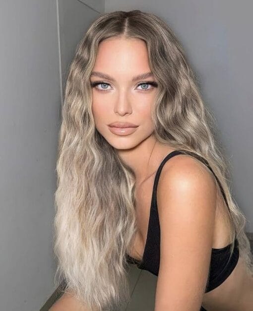 Vedar Ombre Ashy Silver Blonde Curly Wigs For Women Women, Synthetic Hair Lace Fronts Brown Ombre Blonde Wigs, Mixed Blonde Hair Glueless Beach Weave Wig MI1611619