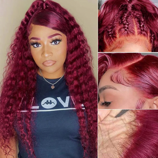 Vibrant 99J Burgundy Deep Wave Wig Human Hair Lace Front MI1603533