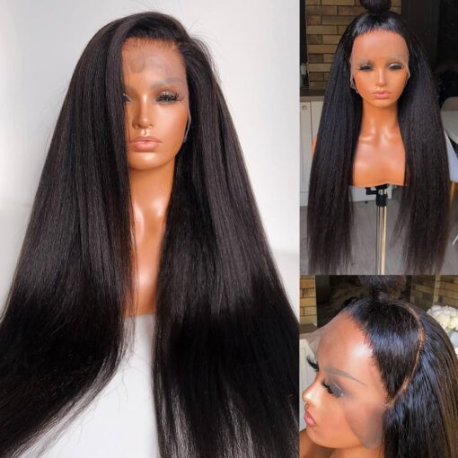 Vipbeauty 24 Inch 180% Density Yaki Kinky Straight Lace Front Wigs Human Hair 13X4 Yaki Straight Human Hair Lace Front Wigs Pre Plucked Hd Transparent MI1604273