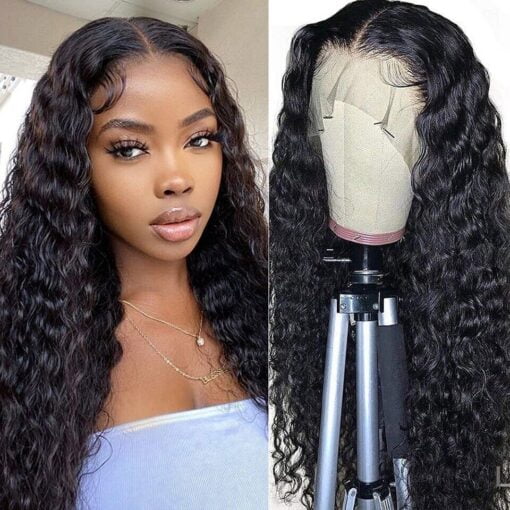 Water Wave 13X4 Lace Front Human Hair Curly Wigs Brazilian MI1602207