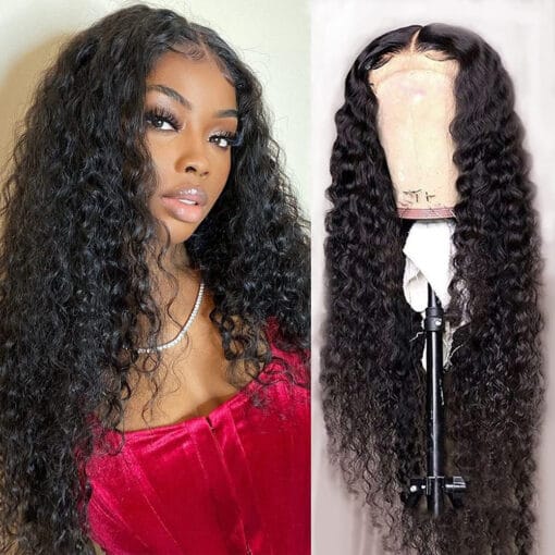 Water Wave 4X4 Lace Closure Wigs Human Hair Pre Plucked, 150 MI1611744