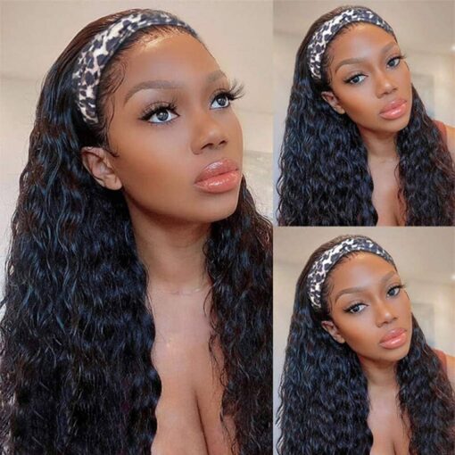 Water Wave Headband Wig Human Hair 180% Density Headband Wigs For Women Black Women Wet And Wavy Headband Wigs Human Hair 10A None Lace Front Wigs Easy To MI1605352