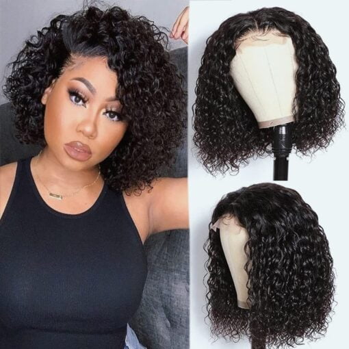 Water Wave Human Hair Bob Wigs For Women Black Women 13X5X1 Short MI1602210