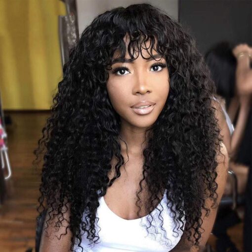 Water Wave Human Hair Wigs With Bangs For Women Black Women MI1604169