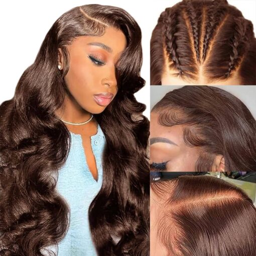 Wear And Go Glueless 26 Inch Brown Lace Front Wigs Human Hair 13X4 Hd Lace Front Chocolate Brown Lace Front Wig Human Hair Pre Plucked With Baby Hair MI1610848