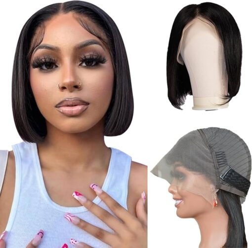 Wear And Go Glueless Bob Wig Human Hair 13X4 Hd Bob Lace Front Wigs 180% Density Short Straight Bob Human Hair Wigs Lace Frontal Glueless Wigs MI1605304