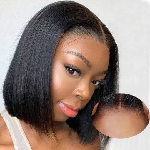 Wear And Go Glueless Bob Wigs Human Hair Pre Plucked Natural Hairline Straight Short Bob Wig 180 Density 4X4 Hd Lace Closure Wig Human Hair For Women Women MI1605305