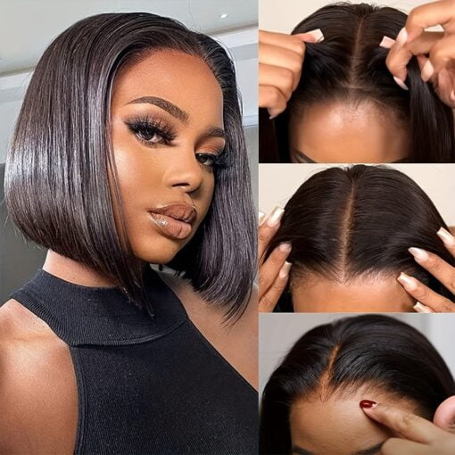 Wear And Go Glueless Human Hair Wigs Straight Bob Wigs For Women Women Ready To Go 180% 4X4 Pre Cut Lace Closure Wig Human Hair MI1602071