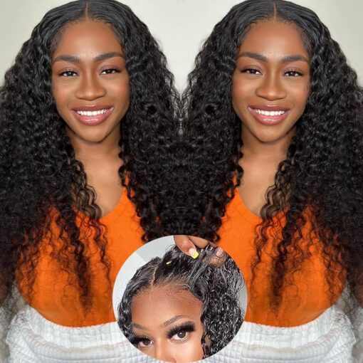 Wear And Go Glueless Wig Human Hair 6X4 Deep Wave Wig Pre Cut Hd Lace 180 Density Deep Curly Lace Front Wig Human Hair Pre Plucked For Women Beginners 3 MI1602762