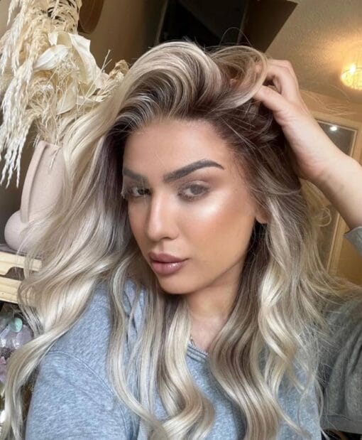 Wear And Go Glueless Wigs Human Hair 16'' Ombre Blonde Wigs For Women Women Dark Roots Wet And Wavy Lace Front Wigs Pre Plucked Frontal Highlight Balayage MI1611715